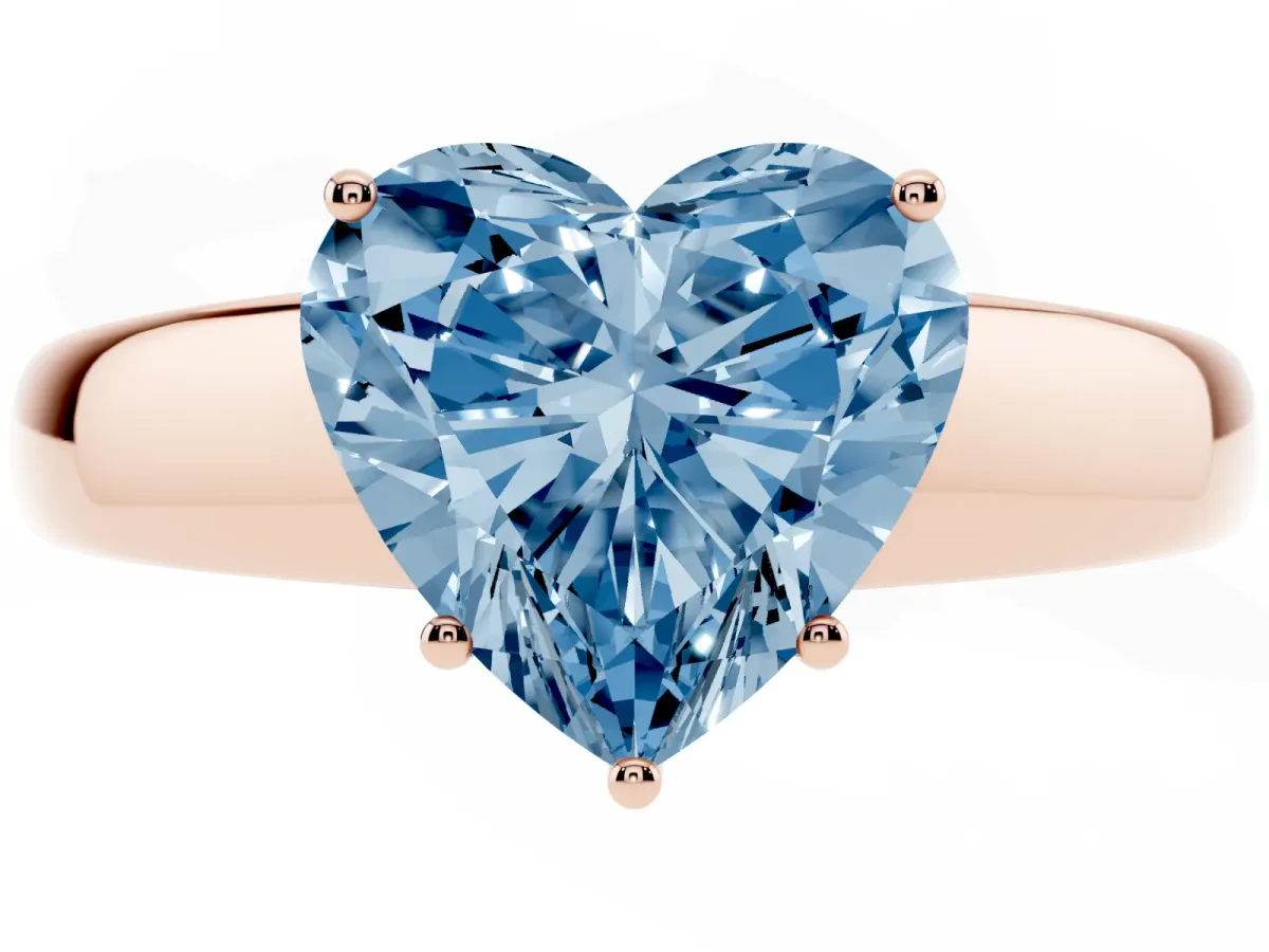 Fancy Blue Heart Cut Solitaire Diamond Ring with Tapered Band and Four-Prong Setting Rose gold