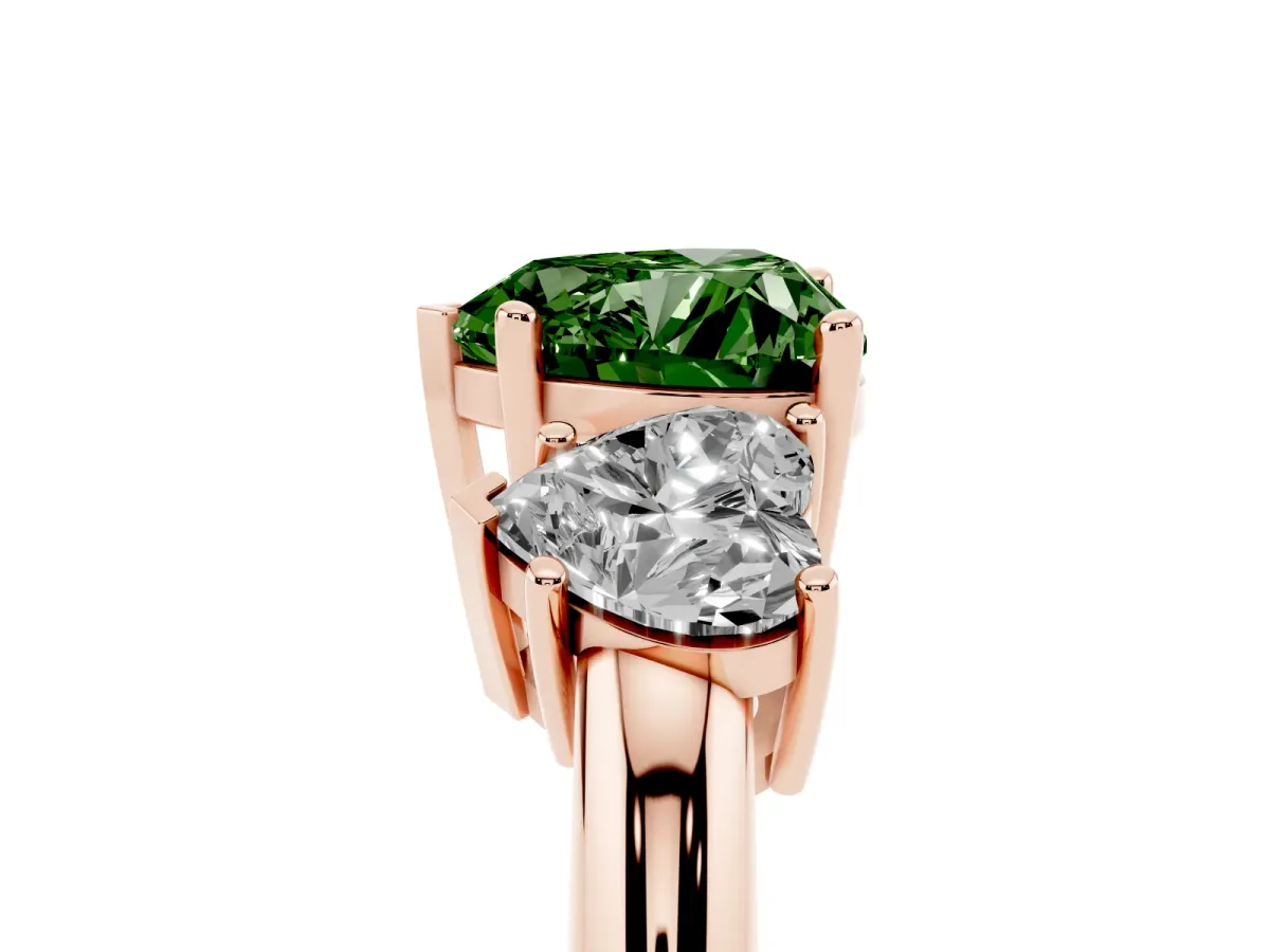 Fancy Green Three-Stone Heart Cut Cut Diamond Engagement Ring with Prong Setting on a White Gold Band Rose gold