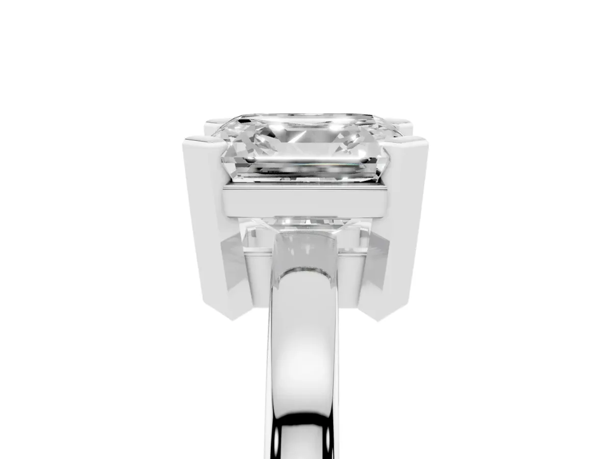 Asscher Cut Cut Solitaire Ring with Four-Prong Setting and Classic Band Silver