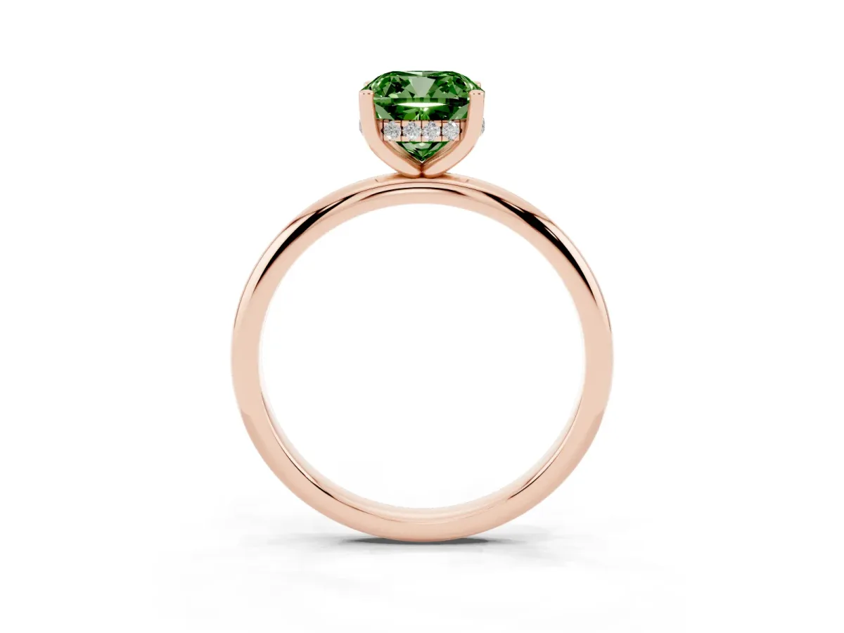 Fancy Green Cushion Cut Cut Solitaire Engagement Ring with Four-Prong Setting and Classic Band Rose gold