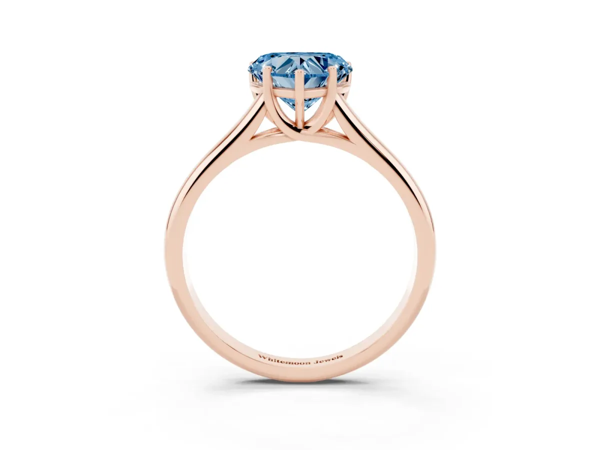 Fancy Blue Heart Cut Cut Diamond Solitaire Engagement Ring with Tapered Plain Band and Four-Prong Setting Rose gold