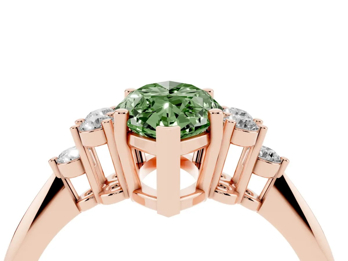 Fancy Green Marquise Cut Cut Diamond Cluster Ring with Solitaire Band and Four-Prong Setting Rose gold