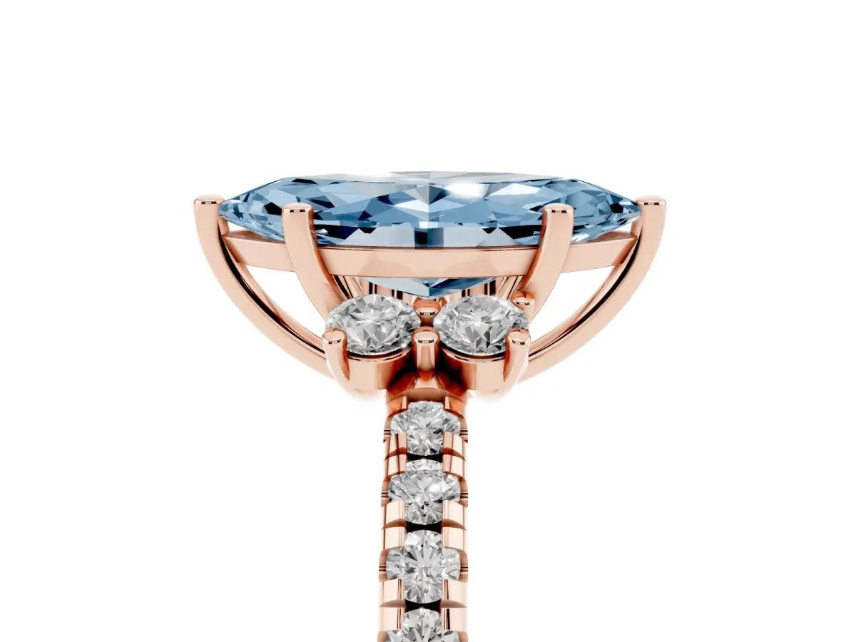 Fancy Blue Marquise Cut Diamond Three-Stone Pave Band with Four-Prong Setting Rose gold
