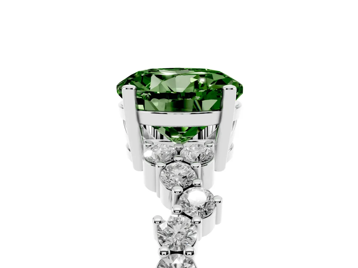 Fancy Green Round Cut Diamond Scattered Round Accent Ring with Prong Setting Platinum