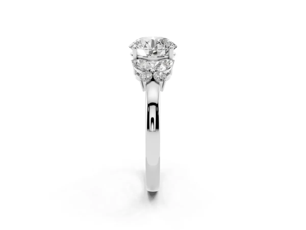 Round Cut Cut Solitaire Floral Diamond Ring with Four-Prong Setting Platinum