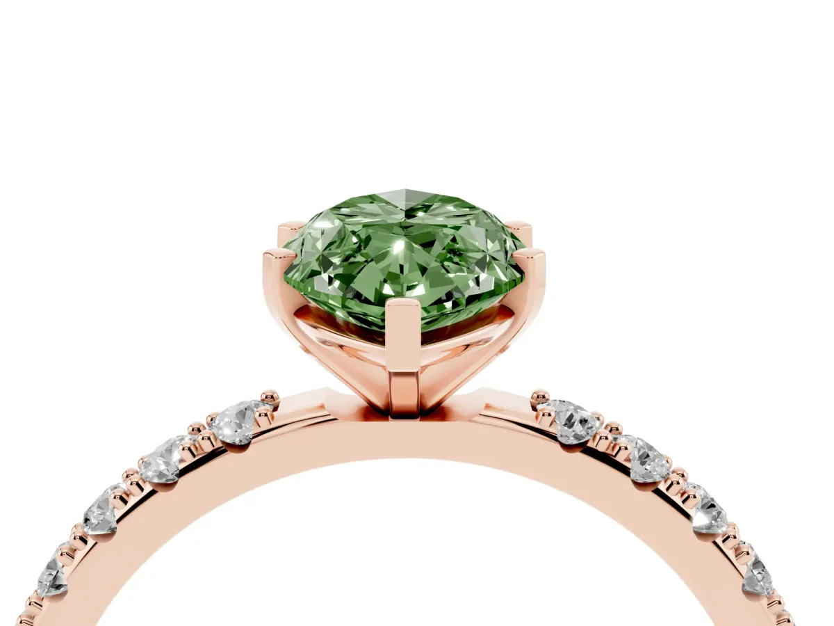 Fancy Green Marquise Cut Diamond Solitaire Pavé Band with Four-Prong Setting Rose gold