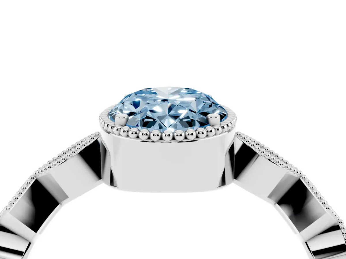 Fancy Blue Oval Cut Milgrain Marquise Diamond Twist Band Ring Silver