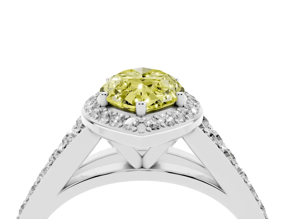 Fancy Yellow Marquise Cut Diamond Split Shank Halo Ring with Four-Prong Setting Silver