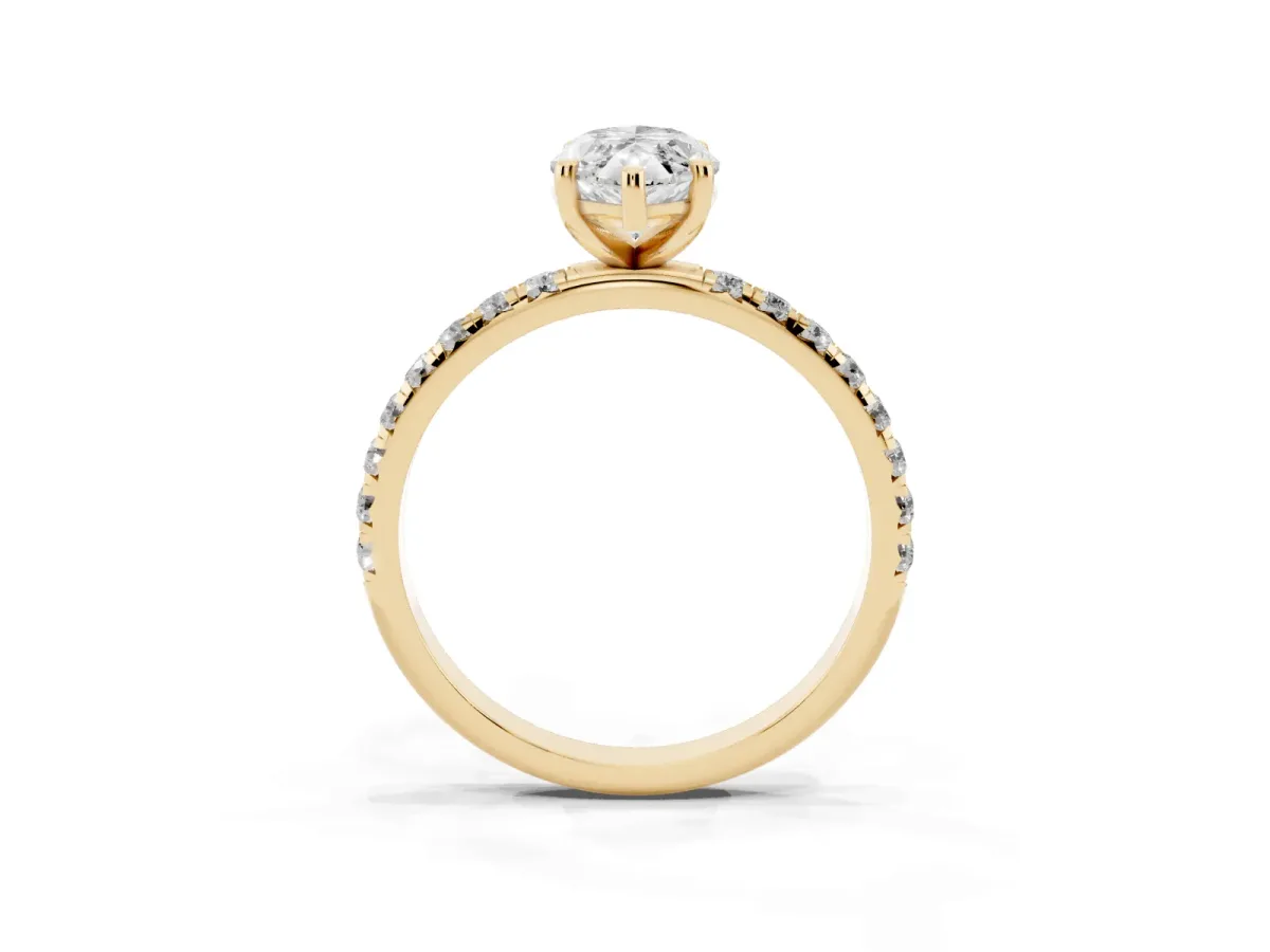 Marquise Cut Cut Diamond Solitaire Ring with Micro Pave Band and Four Prong Setting Yellow gold