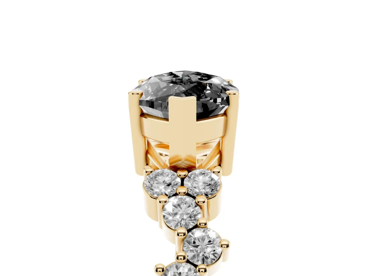 Fancy Black Marquise Cut Diamond Scattered Round Accent Ring with Prong Setting Yellow gold