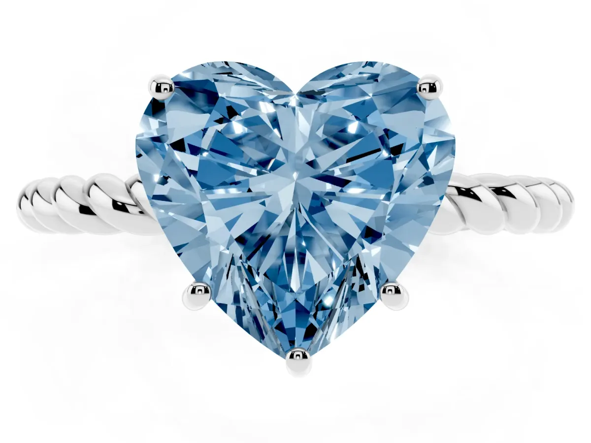 Fancy Blue Heart Cut Solitaire Twisted Band 4-Prong Ring Silver