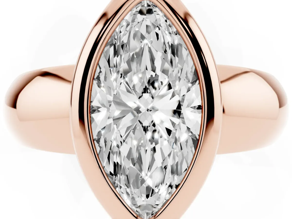 Bezel Set Marquise Cut Solitaire Ring with Wide Band Rose gold