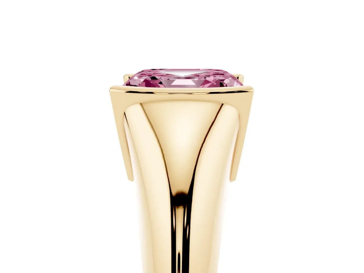 Fancy Pink Asscher Cut Solitaire Tension Set Diamond Ring Yellow gold