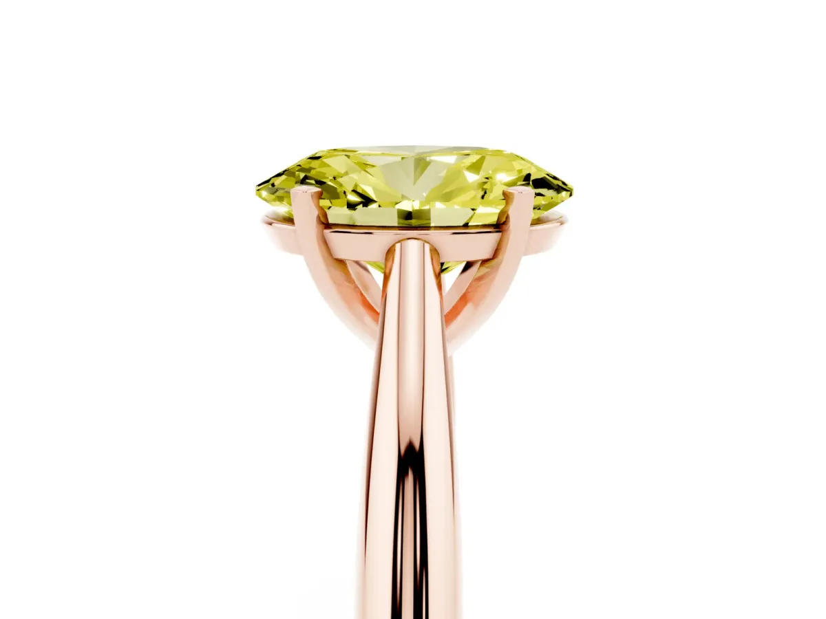 Fancy Yellow Oval Cut Diamond Solitaire Engagement Ring with Cathedral Setting and Four-Prong Mount Rose gold