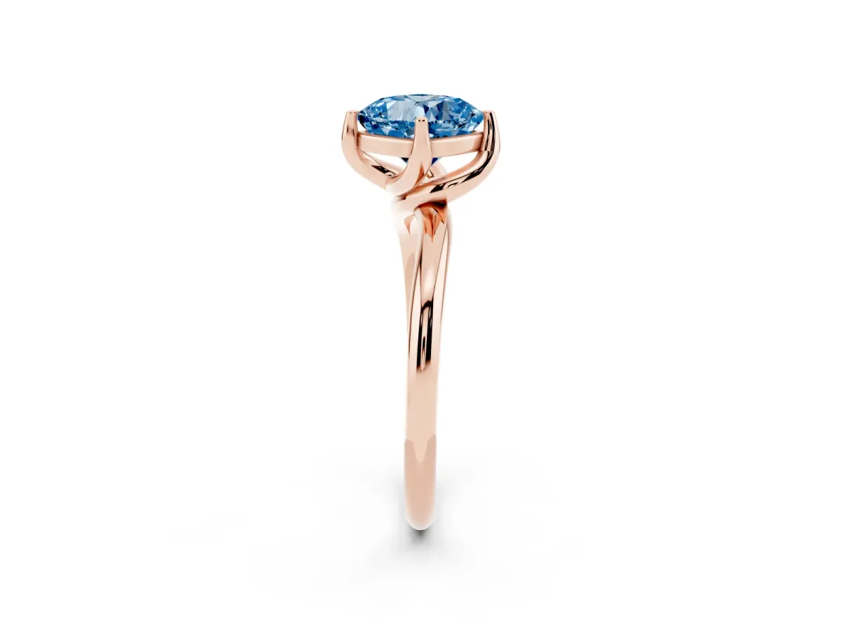 Fancy Blue Cushion Cut Diamond Solitaire Engagement Ring with Four-Prong Setting and Classic Band Rose gold
