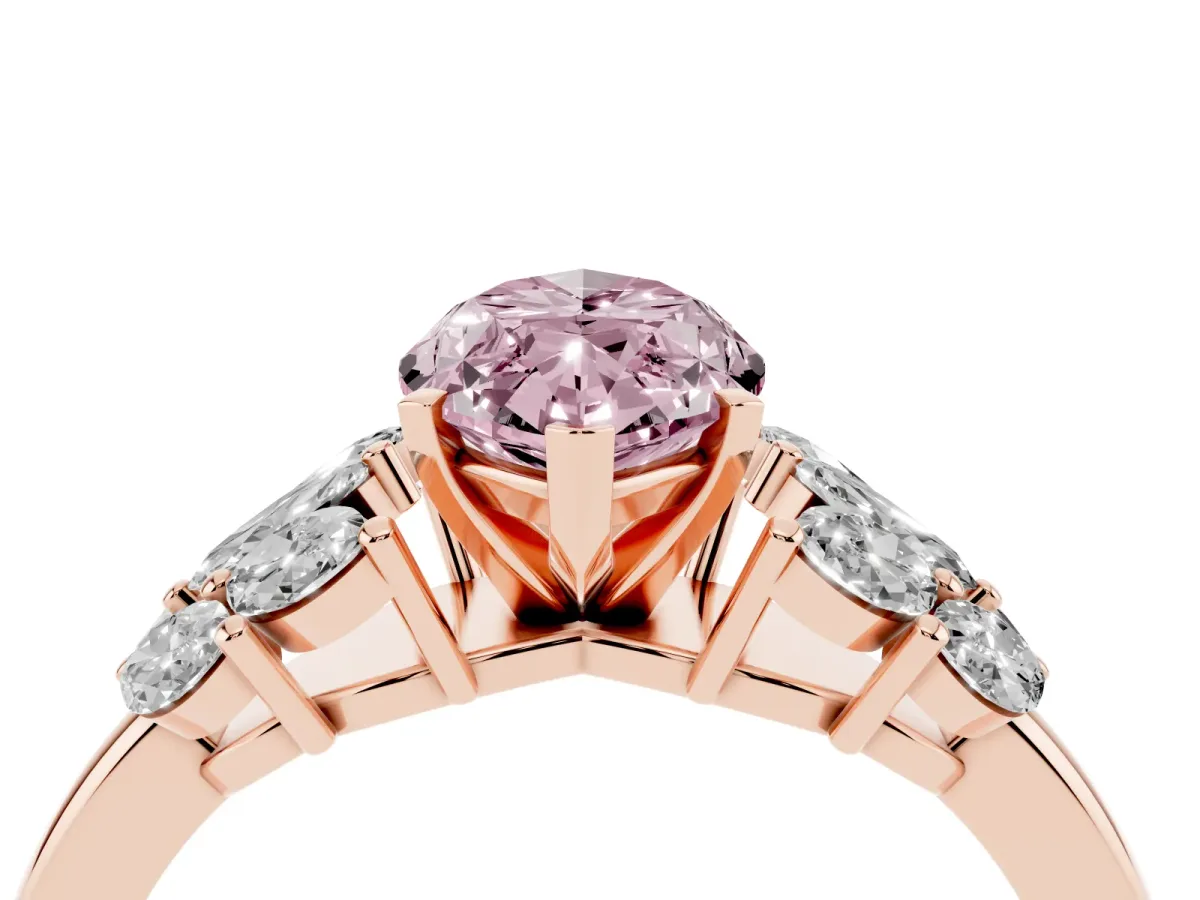Fancy Pink Marquise Cut Diamond Cluster Leaf Design Ring with Prong Setting Rose gold