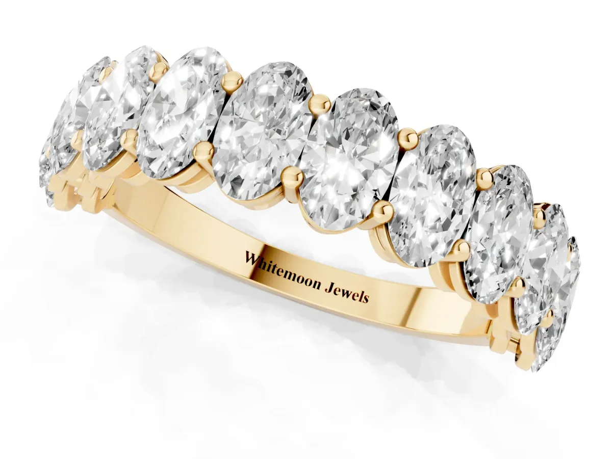 Oval Diamond Prong-Set Eternity Band Yellow gold