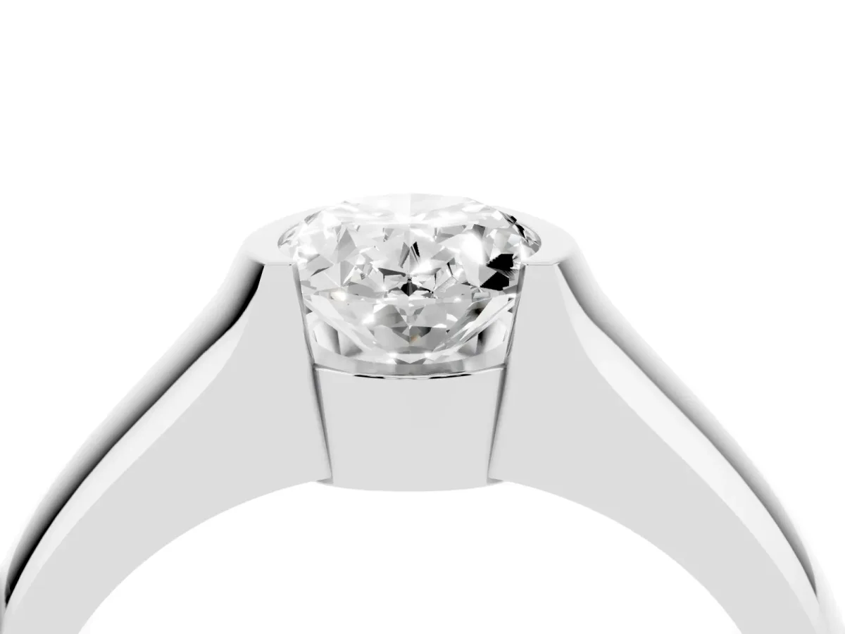 Oval Cut Solitaire Bezel Set Diamond Ring with Wide Band Platinum
