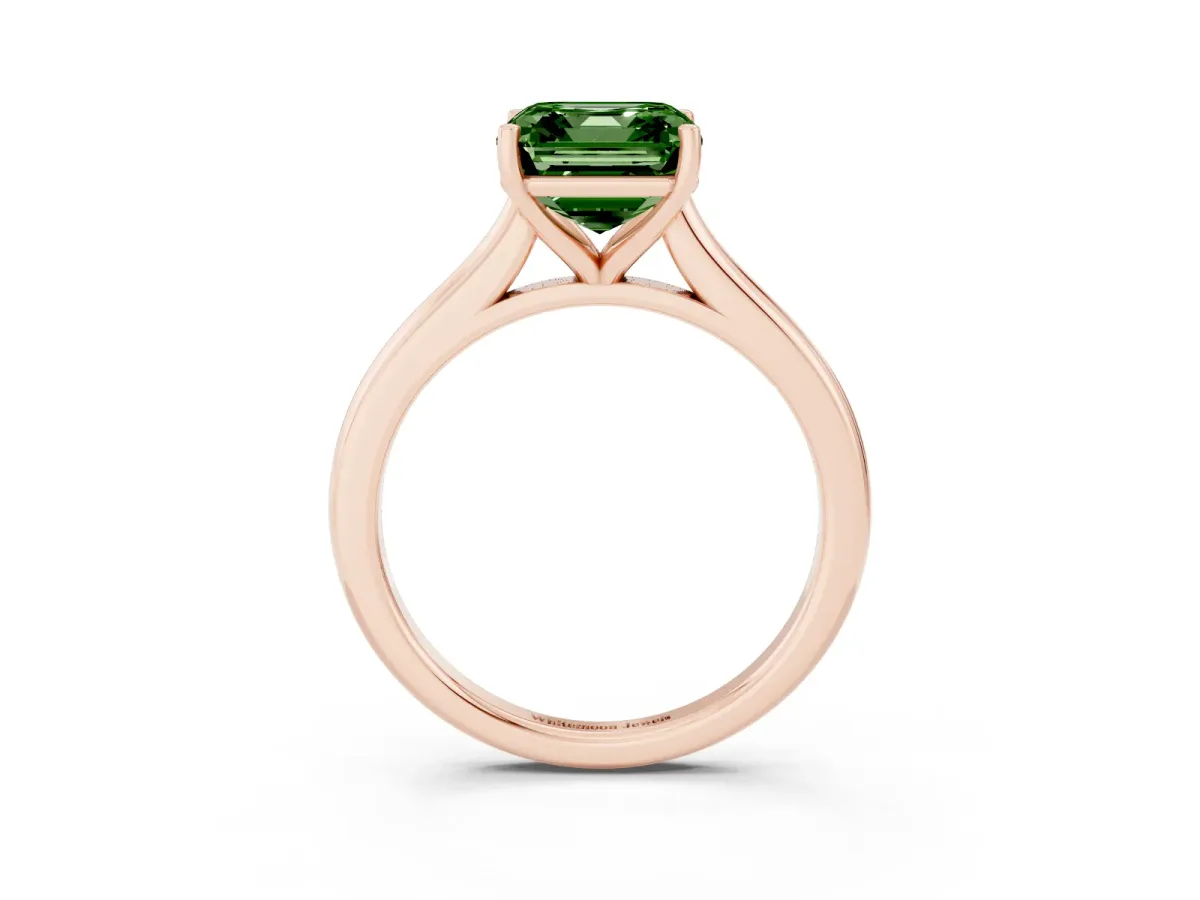 Fancy Green Asscher Cut Cut Solitaire Ring with Cathedral Band and Four-Prong Setting Rose gold