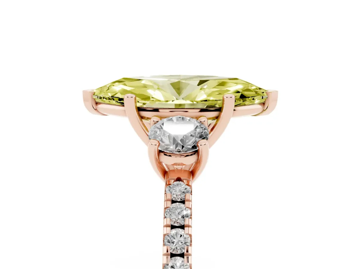 Fancy Yellow Three-Stone Marquise Cut Cut Diamond Pavé Band with Prong Setting Rose gold