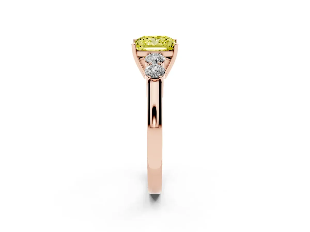 Fancy Yellow Princess Cut Cut Diamond Five-Stone Prong Set White Gold Ring Rose gold