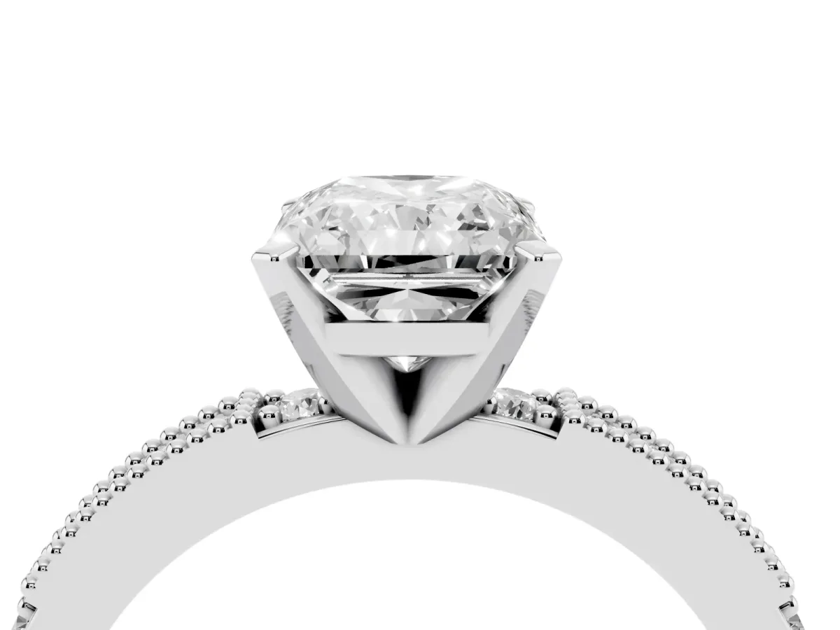 Radiant Cut Solitaire with Pavé Band and Four-Prong Setting Platinum