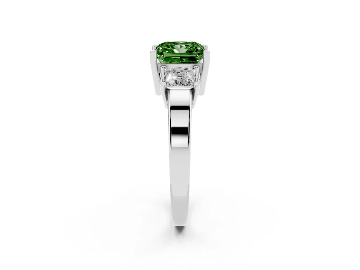 Fancy Green Three-Stone Princess Cut Cut Solitaire Ring with Prong Setting Silver