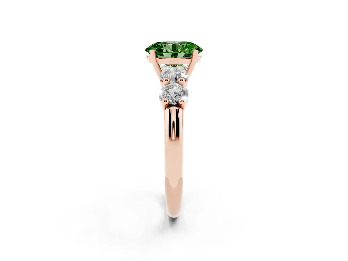 Fancy Green Oval Cut Cut Five-Stone Prong Set Diamond Ring with Classic Band Rose gold