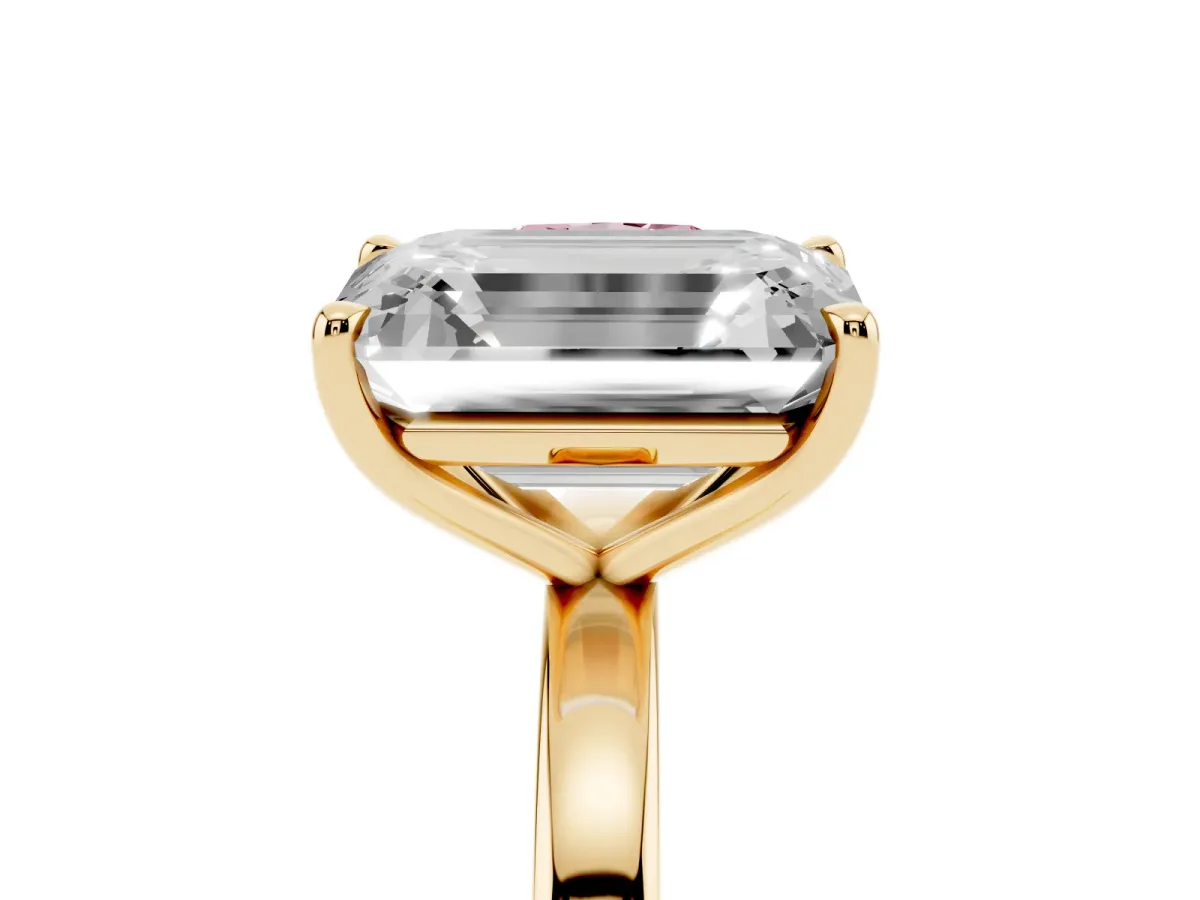 Fancy Pink Cushion Cut and Emerald Cut Toi Moi Ring with Prong Setting Yellow gold