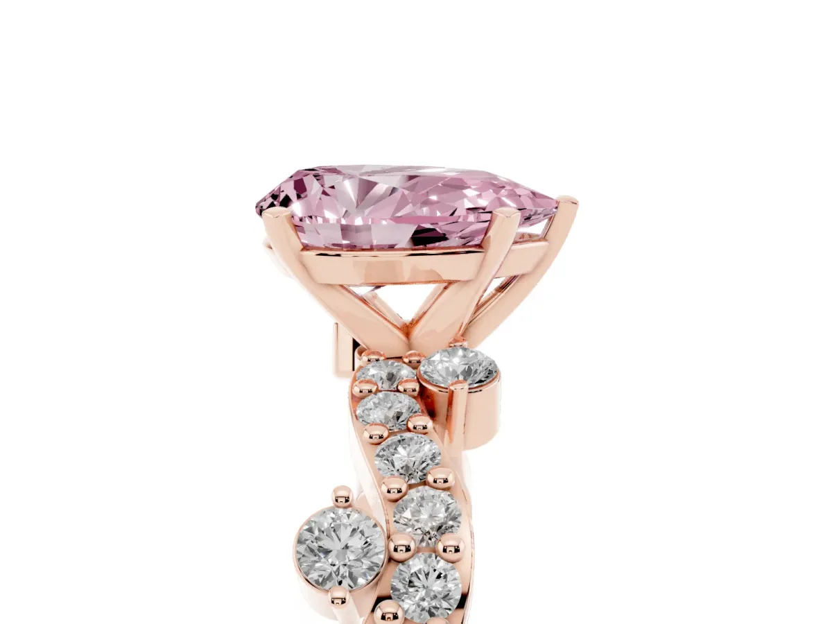 Fancy Pink Pear Cut Cut Solitaire Diamond Twisted Band with Pave Setting Rose gold