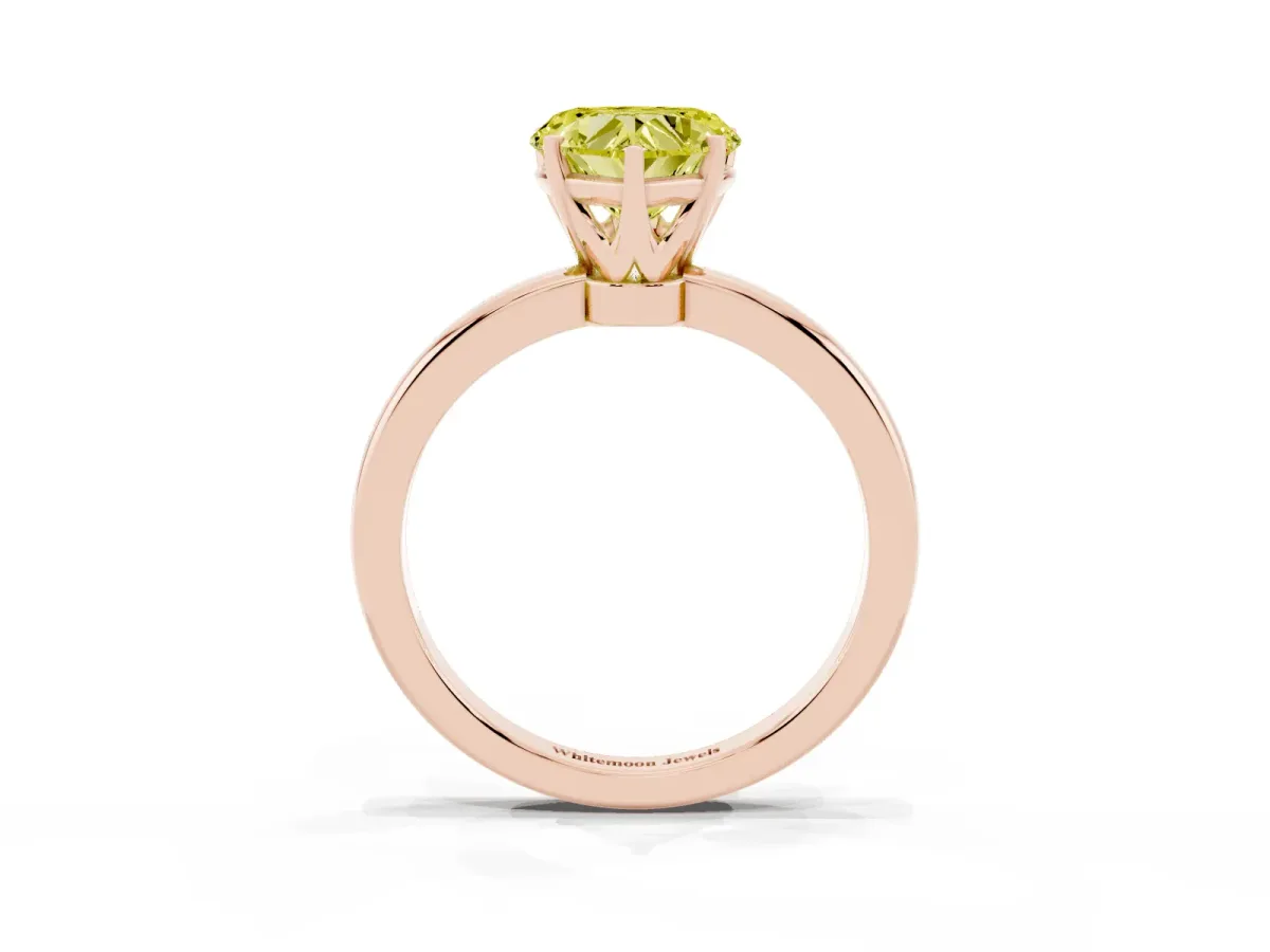 Fancy Yellow Heart Cut Solitaire Diamond Ring with Six-Prong Setting on a Classic Band Rose gold