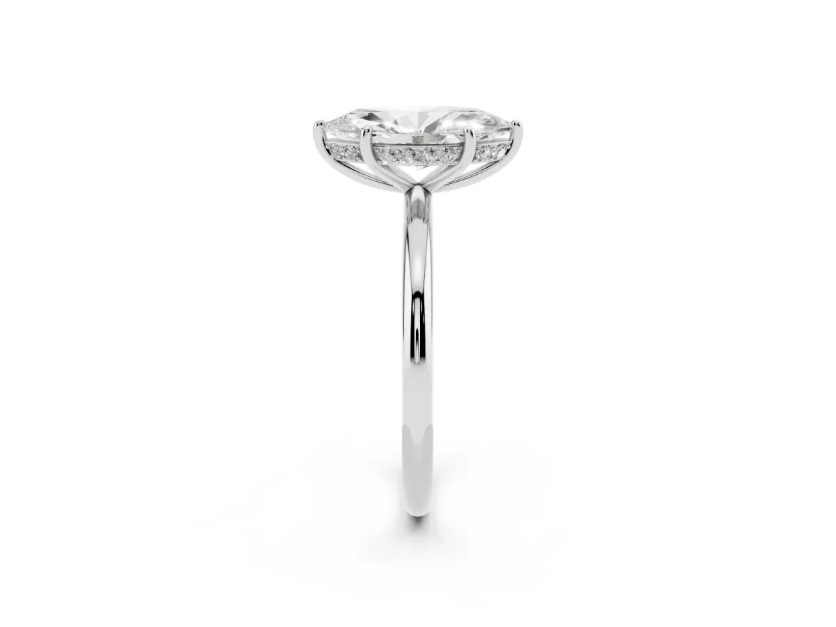 Marquise Cut Solitaire Diamond Ring with a Classic Band and Four-Prong Setting Silver