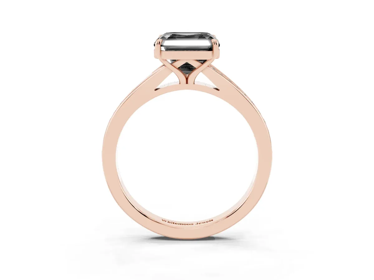 Fancy Black Asscher Cut Diamond Solitaire Ring with Pavé Band and Prong Setting Rose gold