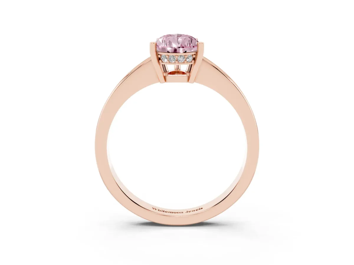Fancy Pink Pear Cut Solitaire Pavé Band Prong Setting Ring Rose gold