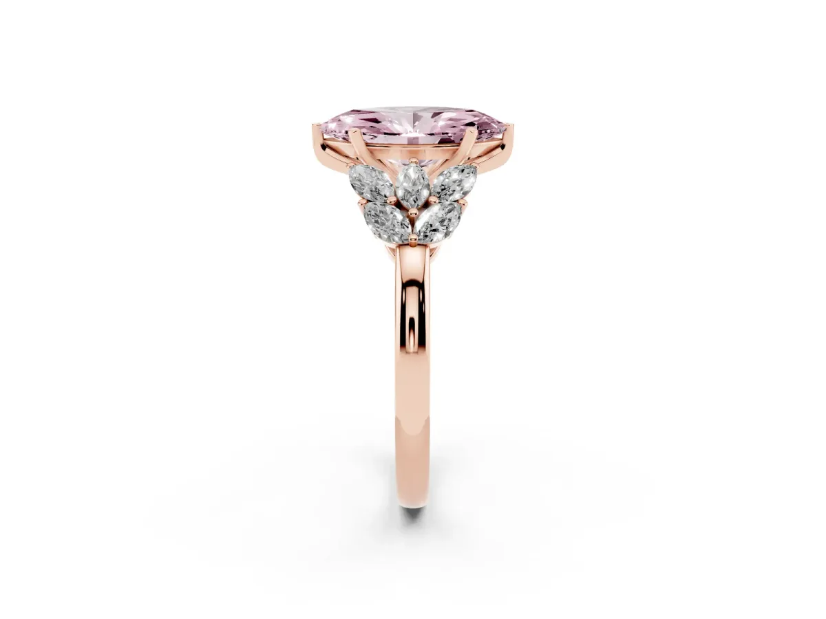 Fancy Pink Marquise Cut Diamond Cluster Leaf Design Ring with Prong Setting Rose gold
