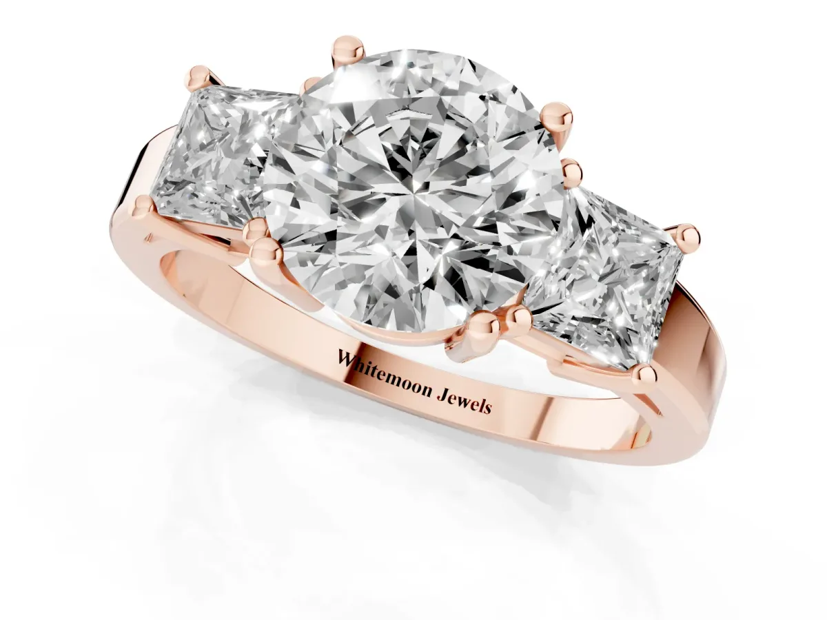 Three-Stone Round Cut Cut Solitaire Ring with Prong Setting Rose gold