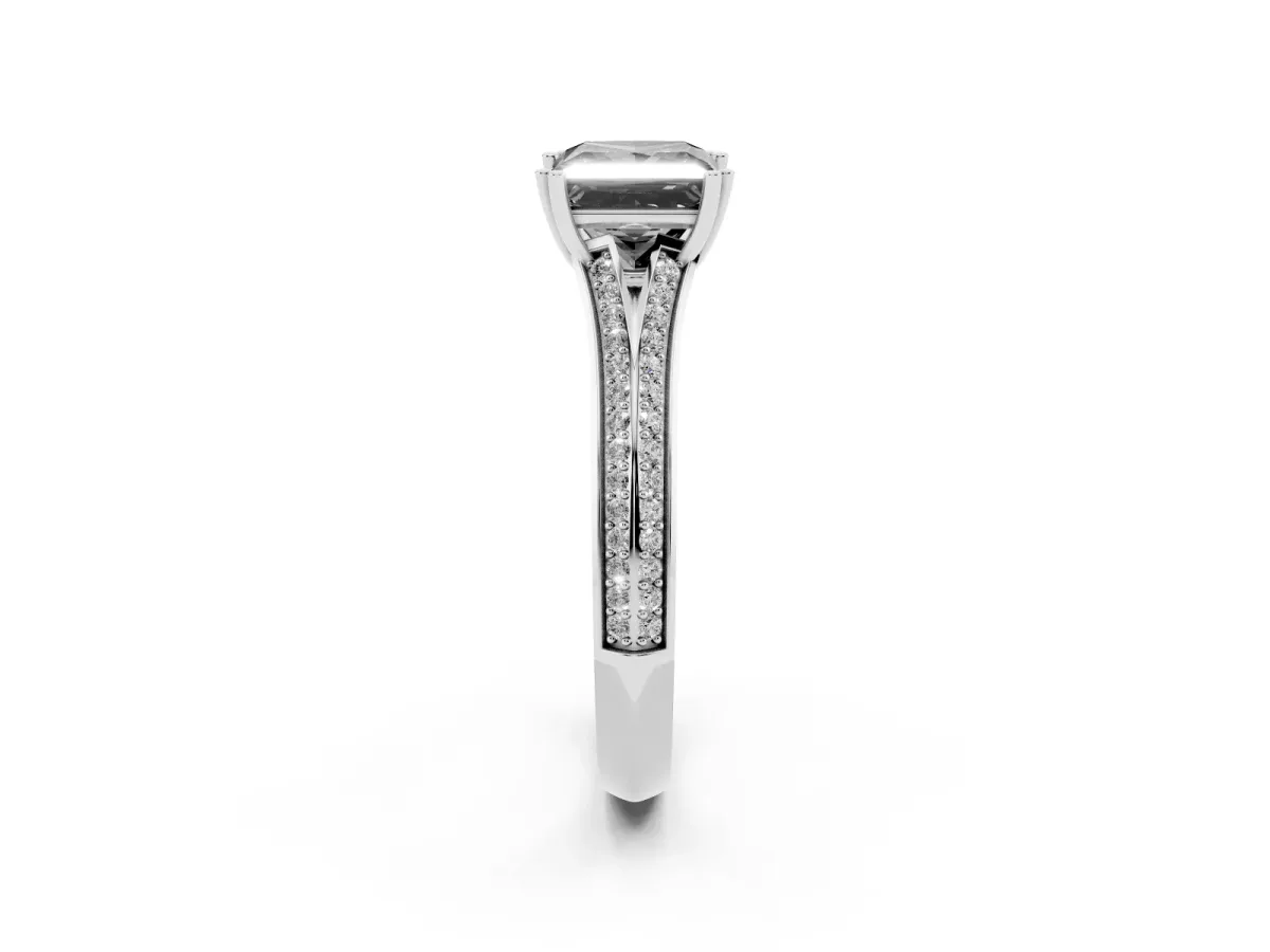 Fancy Black Princess Cut Diamond Split Shank Engagement Ring with Pavé Band Silver