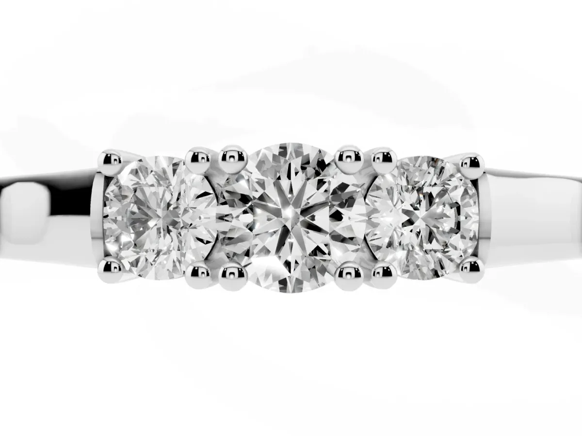 Three-Stone Round Cut Diamond Channel Set Band with Prong Setting Silver