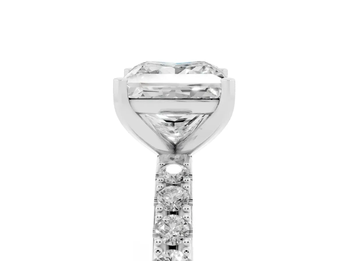 Princess Cut Diamond Solitaire Pavé Band with Four-Prong Setting Silver