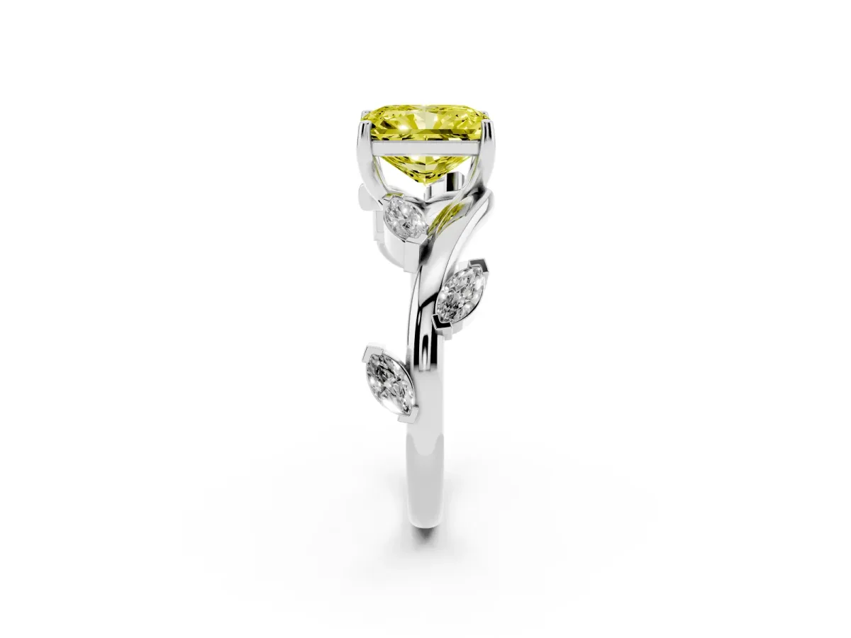 Fancy Yellow Radiant Cut Solitaire Twisted Band Marquise Accent Prong Setting Ring Silver