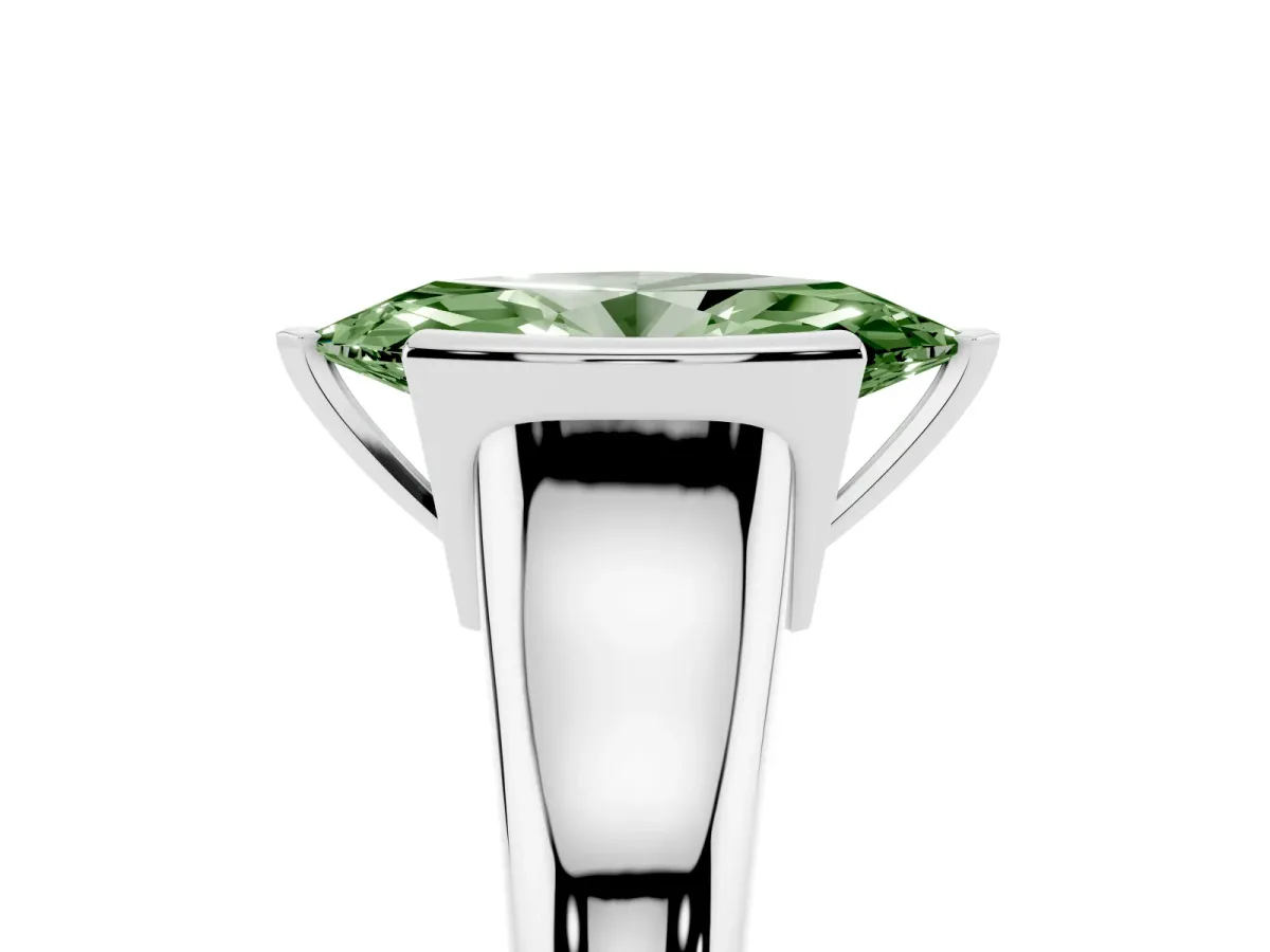 Fancy Green Marquise Cut Solitaire Tension Set Diamond Ring with Split Shank Band Platinum