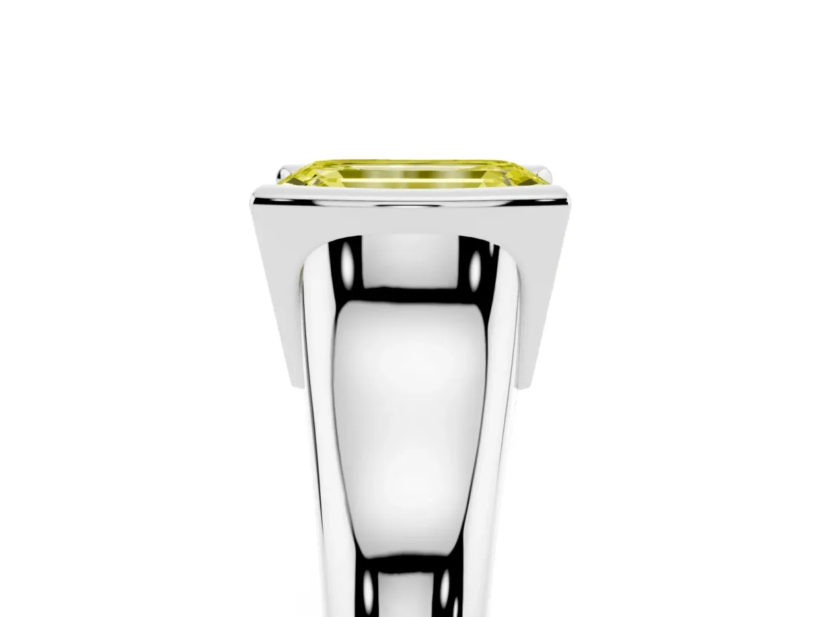 Fancy Yellow Emerald Cut Solitaire Tension Set Diamond Ring with Split Shank Band Silver