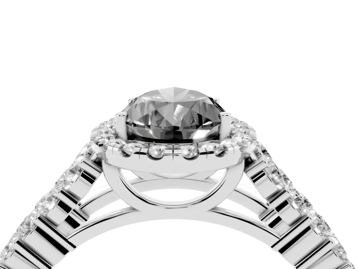 Fancy Black Pear Cut Diamond Halo Engagement Ring with Triple Row Round Pavé Band and Prong Setting Platinum