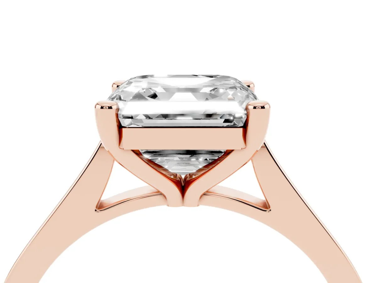 Asscher Cut Solitaire Diamond Ring with Four-Prong Setting and Tapered Band Rose gold