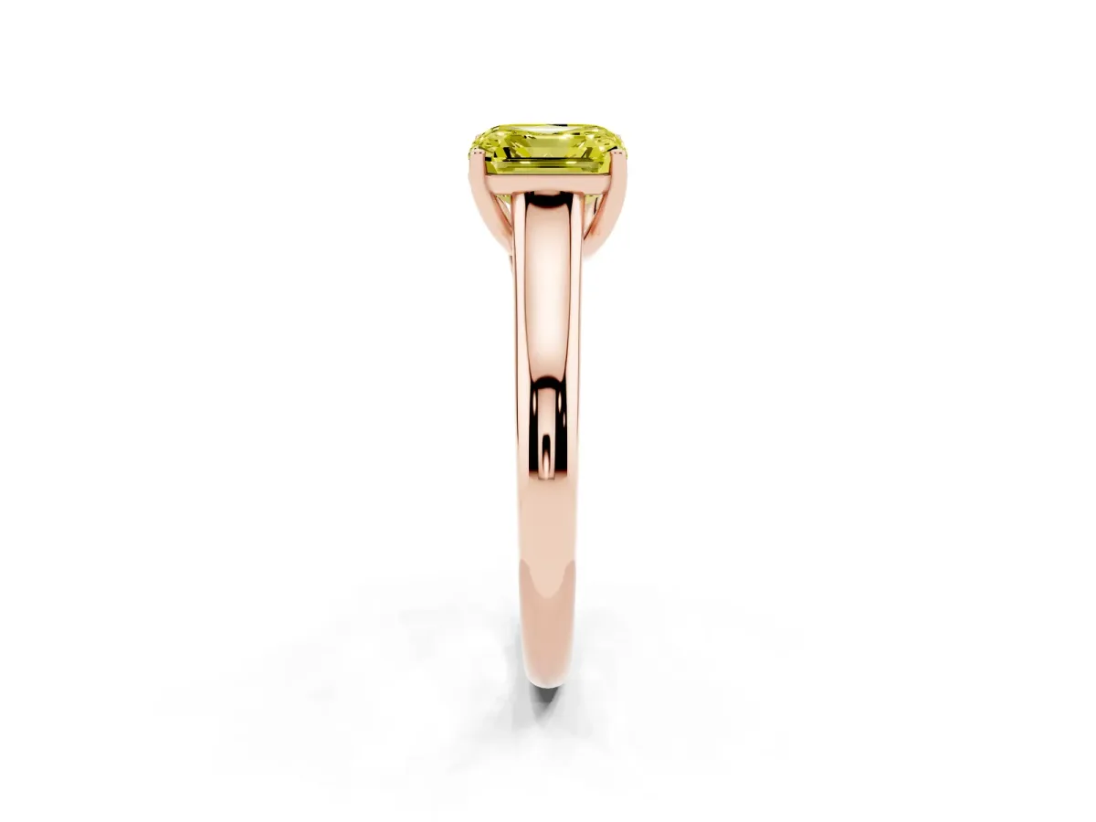 Fancy Yellow Asscher Cut Solitaire Engagement Ring with Tapered Band and Four-Prong Setting Rose gold