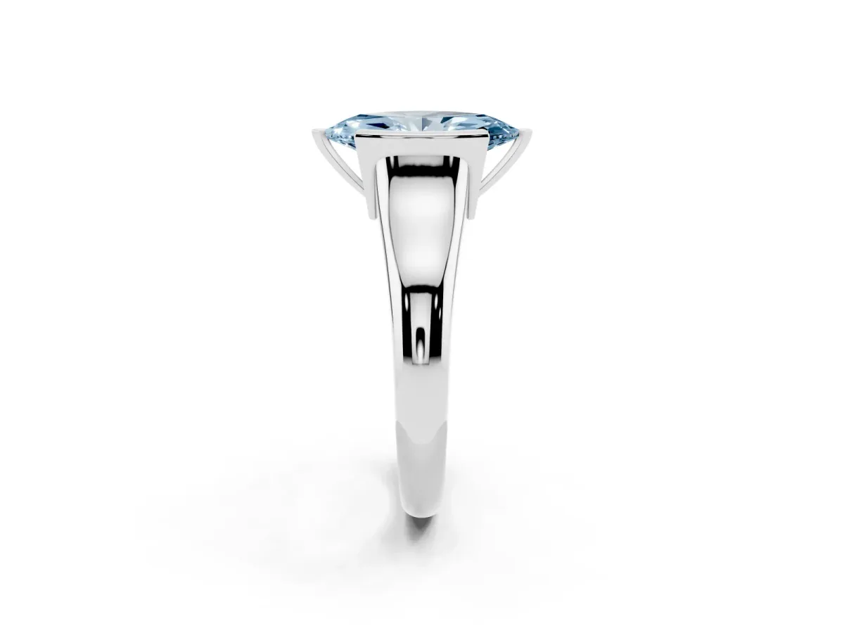 Fancy Blue Marquise Cut Solitaire Tension Set Diamond Ring with Split Shank Band Platinum