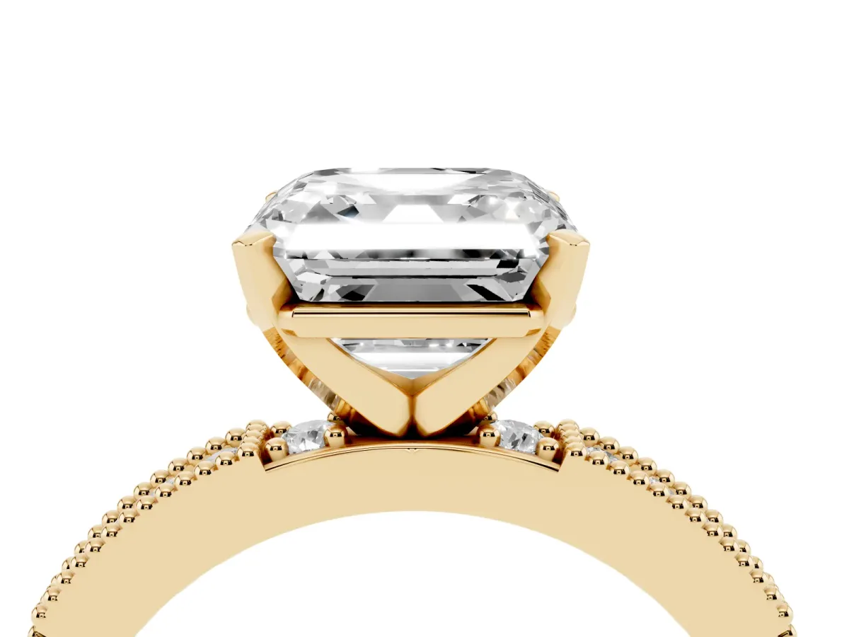 Asscher Cut Solitaire with Pavé Band and Four-Prong Setting Yellow gold