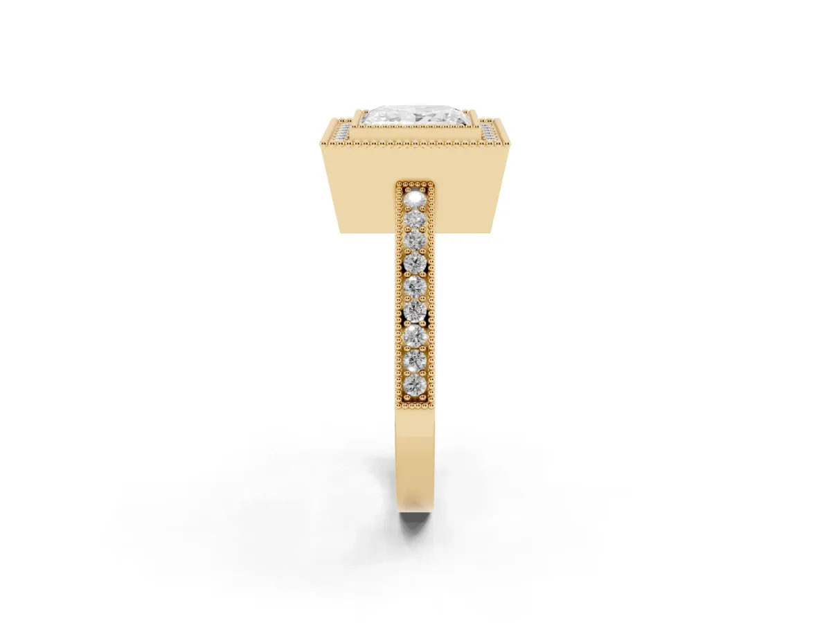 Princess Cut Cut Halo Pavé Diamond Ring Yellow gold