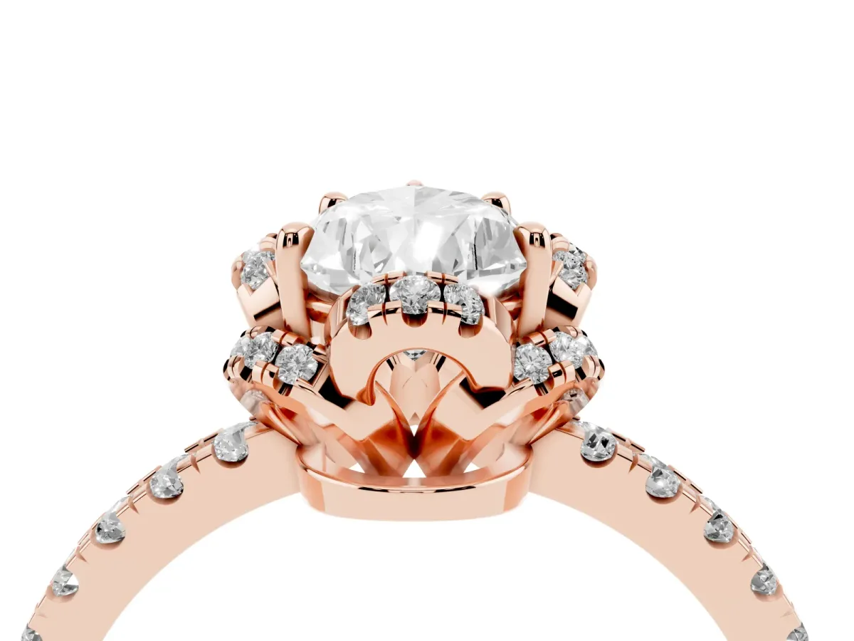 Pear Cut Halo Diamond Pave Band Ring with Four-Prong Setting Rose gold