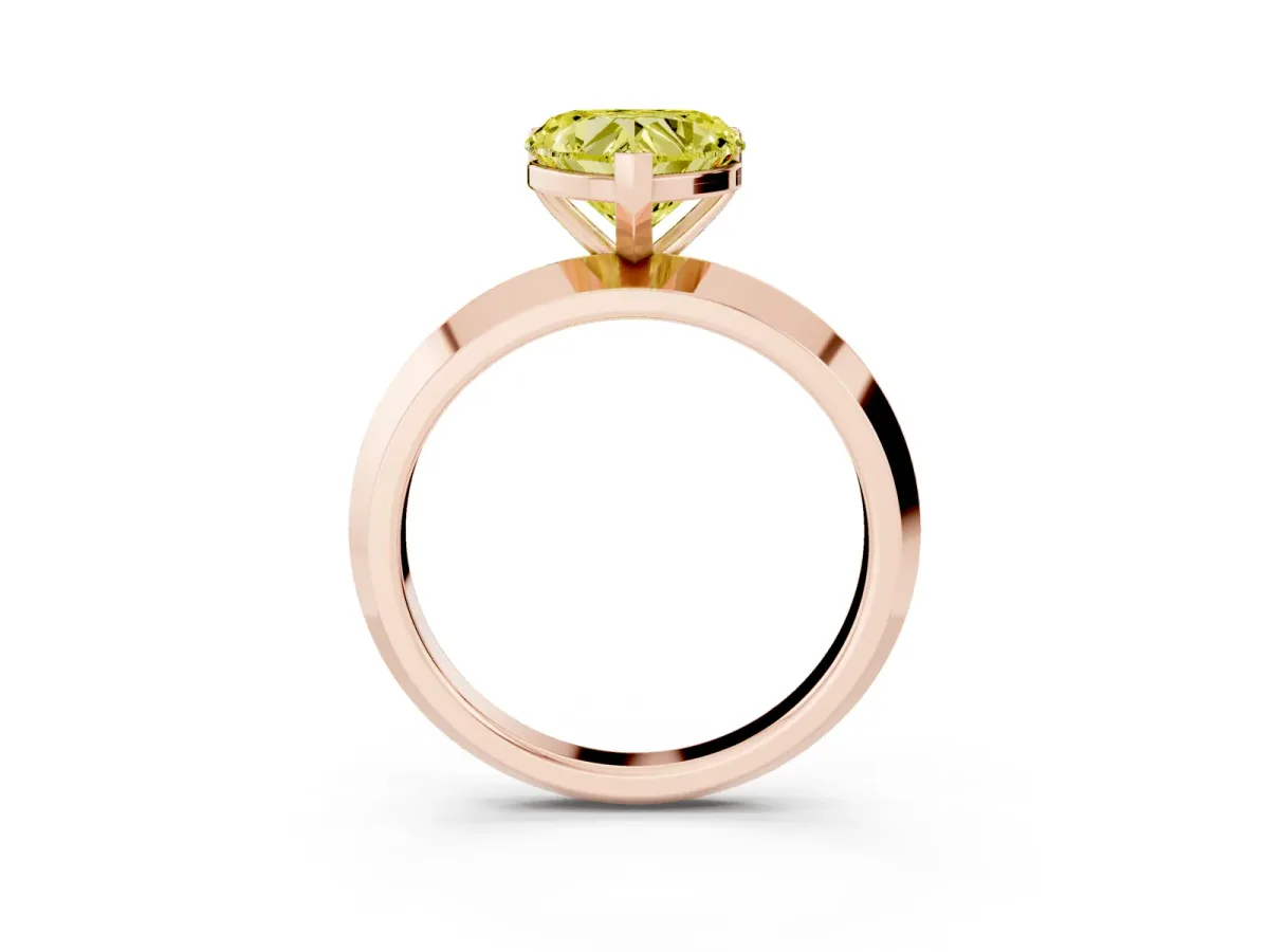 Fancy Yellow Heart Cut Cut Solitaire Engagement Ring with Flat Band and Four-Prong Setting Rose gold